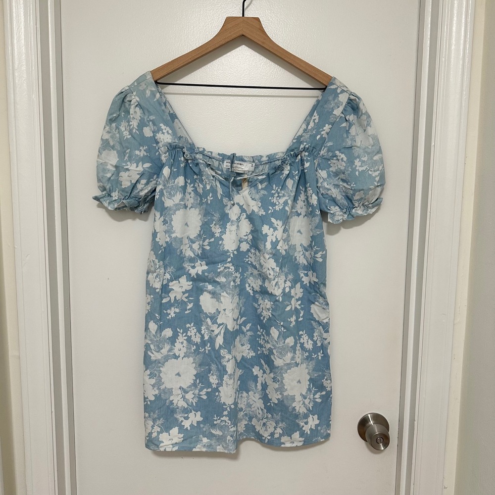 URBAN RENEWAL | NWT Blue White Floral Puff Sleeve Boho Cottagecore Mini Dress, S
